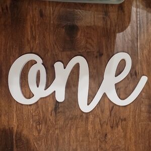 White Script Wall Decor, 'One' Cursive, Baby Photos, Birthdays, Home, Nursery